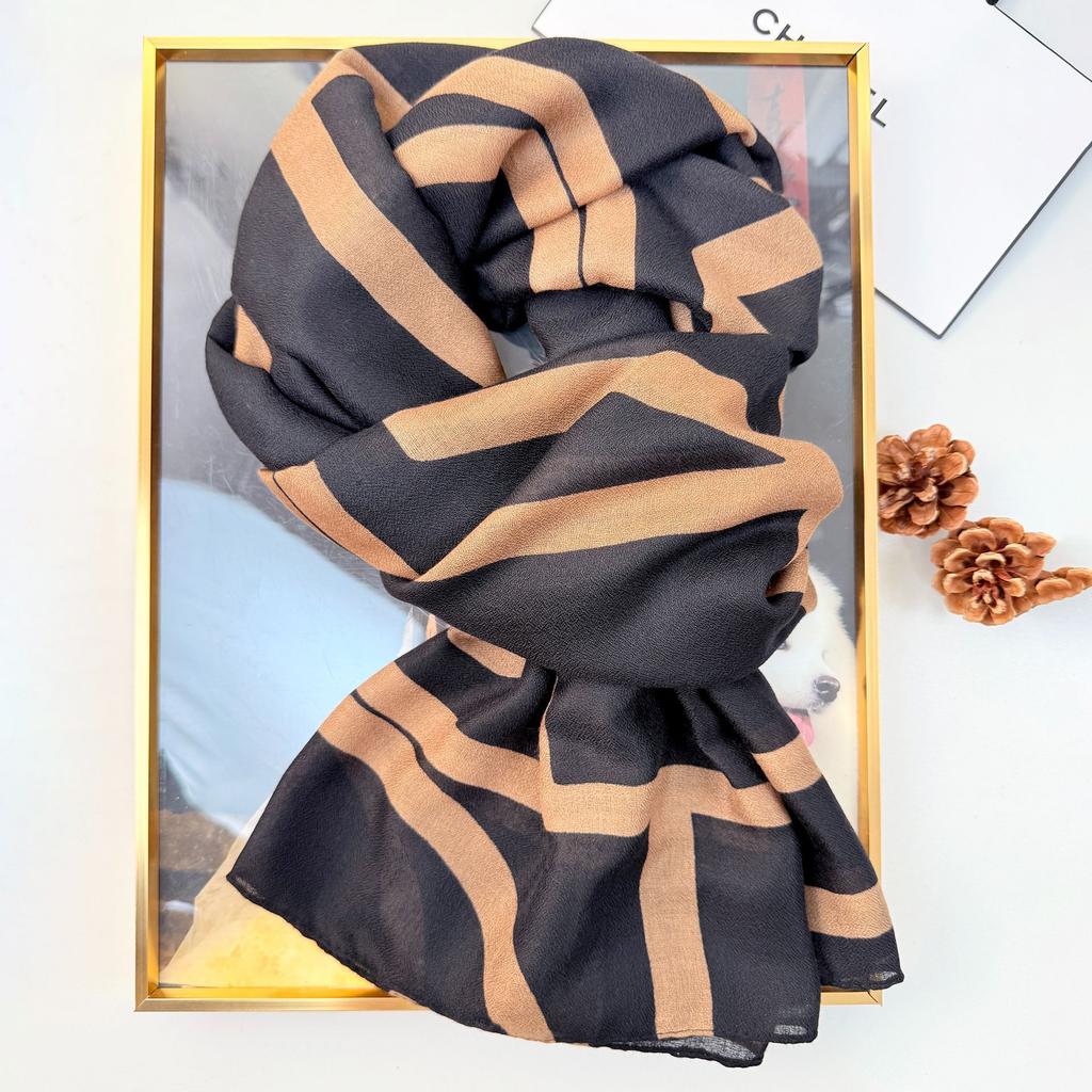 Spring and Autumn Design Simple Line Printed Scarf Women's Classic Retro Cotton and Linen Long Scarf Air Conditioned Room Shawl