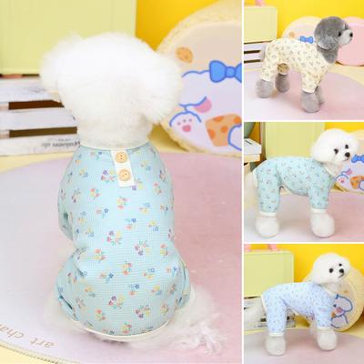 Frühling Sommer Hund Overall Knopf Dekor Blumenmuster Welpen Jammies Weiche Dehnbare 4 Beine Haustier Bekleidung Outfits für Kleine