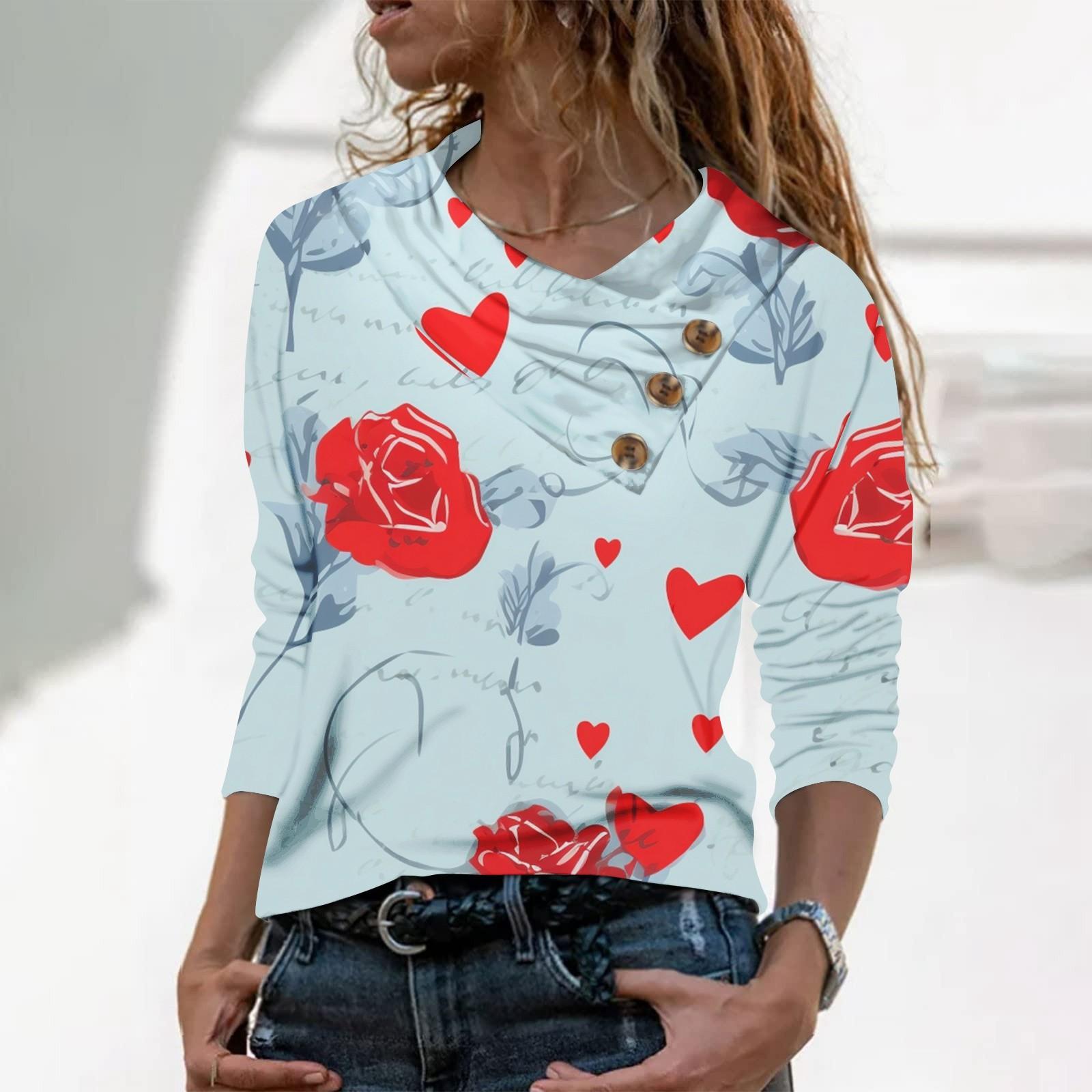 

Женская повседневная рубашка с длинными рукавами и V-образным вырезом на пуговицах с модной футболкой с принтом XXXL