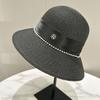 Small Fragrant Straw Hat Elegant Women'S M Standard Pearl Dome Top Hat French Light Cooked Bucket Hat Sun Protection Wide Brim Straw Hat