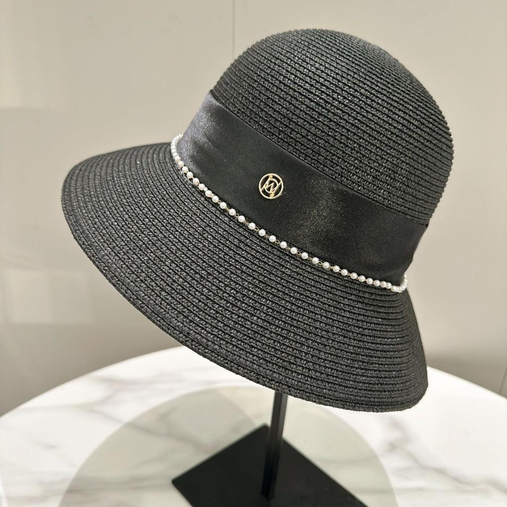 Small Fragrant Straw Hat Elegant Women'S M Standard Pearl Dome Top Hat French Light Cooked Bucket Hat Sun Protection Wide Brim Straw Hat