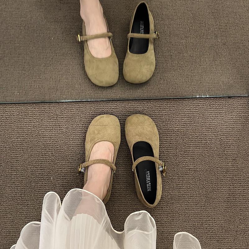Suede Fairy Wind with Skirt Shallow Mouth Single Shoes Spring 2024 New Flat Shoes Retro Round Head Mary Jane Shoes