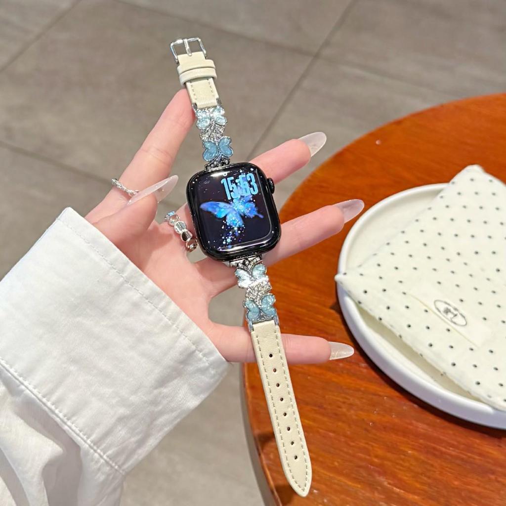 Enamel Butterfly Leather Strap for Apple Watch Series 2-10