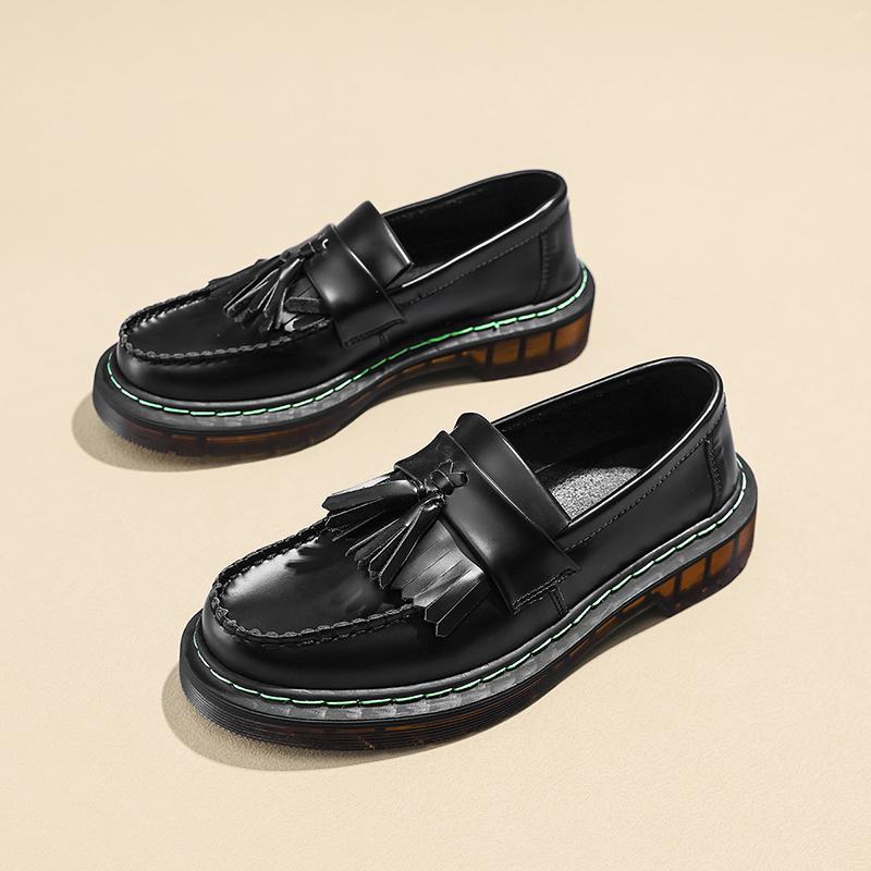 Fashion Breathable Slip On Loafers Thick Platform Casual Shoes Male Round Toe Cowhide Leather Driving Shoes Vintage Mens Summer Flats