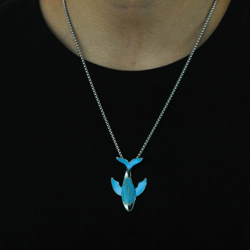 Luminous Whale Pendant Necklace Glow In The Dark Long Necklace Adjustable Stainless Steel Chain Pendant Necklace
