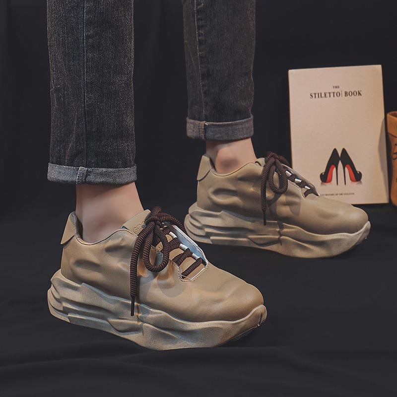 Spring new men's platform dad shoes leather surface casual sports shoes low-top niche men's shoes 1