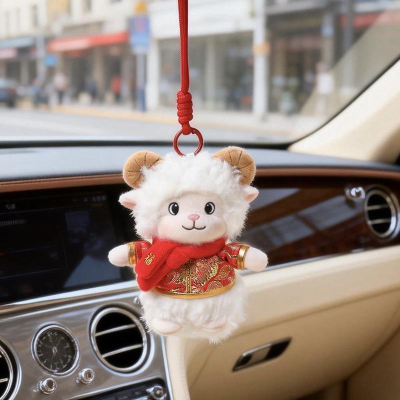 1Pcs Cute Sheep Plush Keychain Chinese New Year Mascot Doll Tang Suit Soft Stuffed Hanging Ornament For Lunar New Year Decor