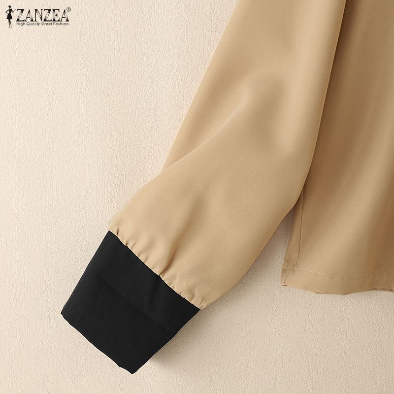 ZANZEA Bluză lejeră cu mânecă lungă, cu guler răsturnat pentru femei