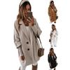 Winter Thermal Overcoat Women Double Breasted Thickened Loose Fit Coat Turn Down Collar Solid Color Pockets Three Quarter Sleeve Commuting Dating