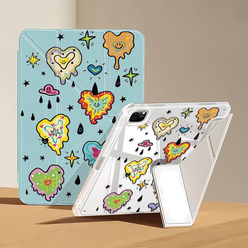 Graffiti Love Y Fold Sticker Tablet Protective Case for iPad 11 Inch Transparent iPad Pro 13 with Pen Slot
