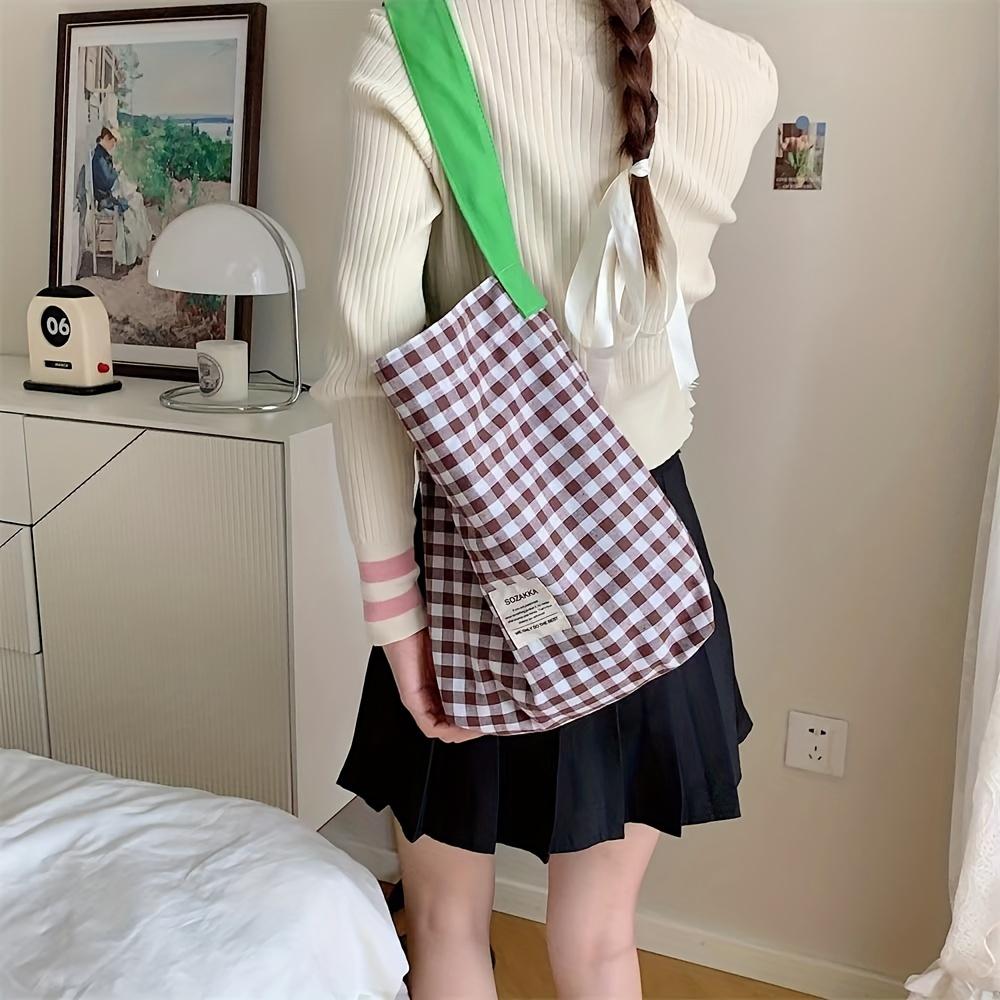 Chic Plaid Canvas Tote Bag for Women Large Capacity, Perfect for Beach, Travel & Shopping