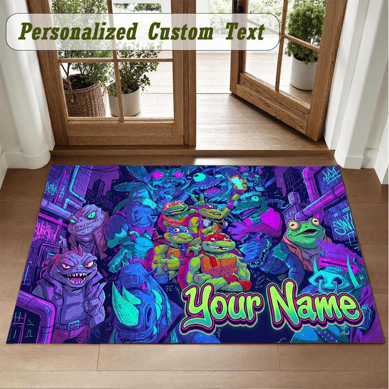Crystal Velvet Square Rug Custom NameTeenage Mutant Ninja Turtles Pattern Non Slip Home Floor Decor Rug