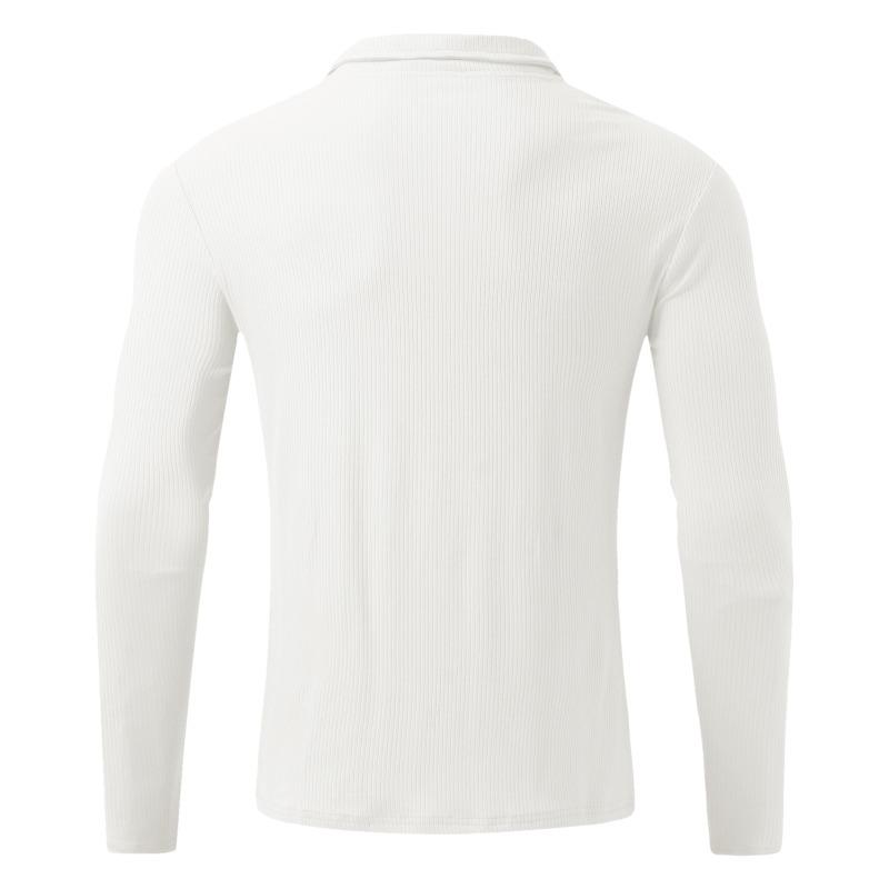 Men Long Sleeve Zipper Stand Collar Striped Thick Casual Polo Shirt