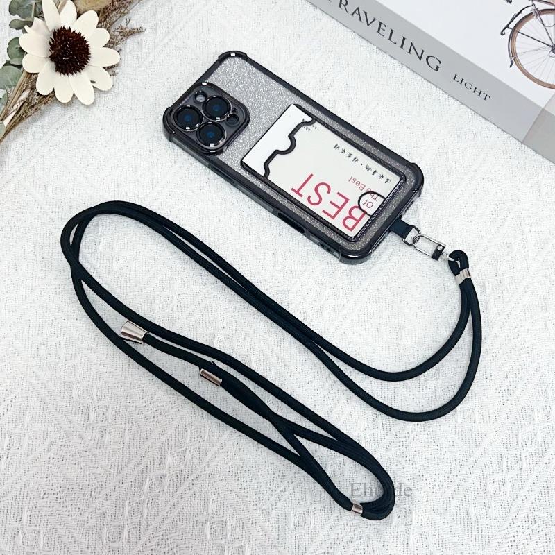 Shockproof Lanyard Card Case For Samsung Galaxy S25 Ultra S24 Plus S23 S22 A55 Crossbody Neck Strap Soft Plating Glitter Cover