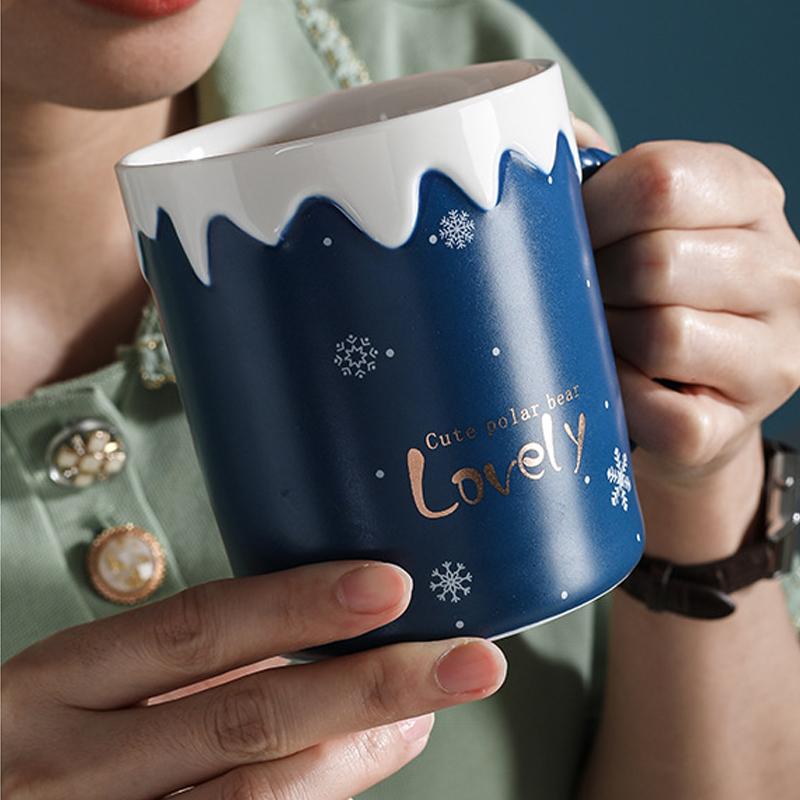 Cute Polar Bear Ceramic Mug With Lid Spoon Coffee Cups Creative Drinkware Coffee Tea Milk Cup Gifts