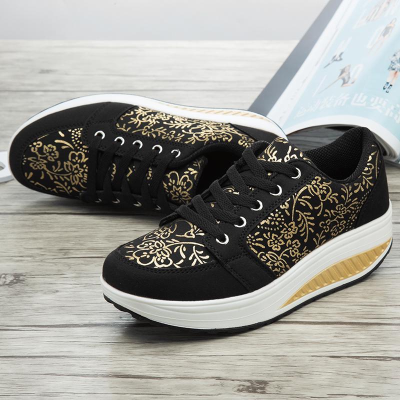 35-42 Women's Plus Size Fashionable Thick Sole Height Increasing Sports and Leisure Shoes Rocking Shoes