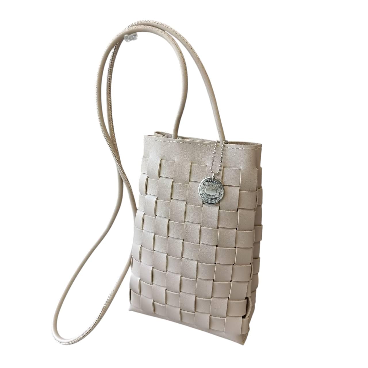 

[mauve] Square Braided Design Crossbody Shoulder Bag, Unisex Smartphone Shoulder Bag (Beige)