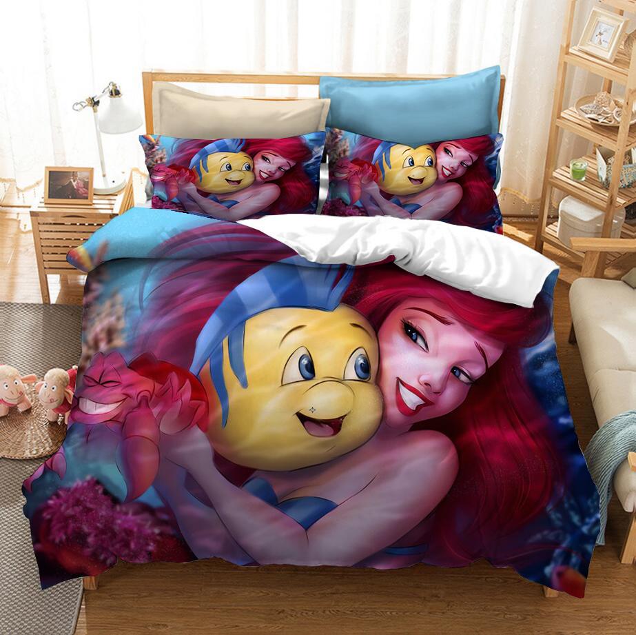 Cartoon Little Mermaid Ariel Printed Bedding Sets For Childrens Girls Bedroom Decor Duvet Cover Set