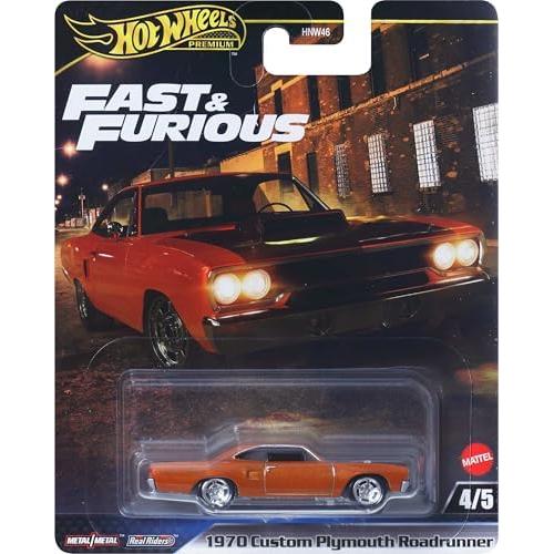 Hot Wheels Fast & Furious 1970 Custom Plymouth Road Runner Toy Car for 3 Year Olds, Orange, JBL87