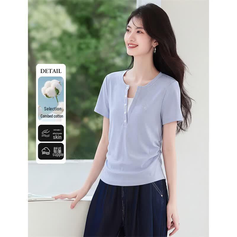 Xin Fei Yu Women s Dopamine Lightweight Half-Placket T-Shirt M