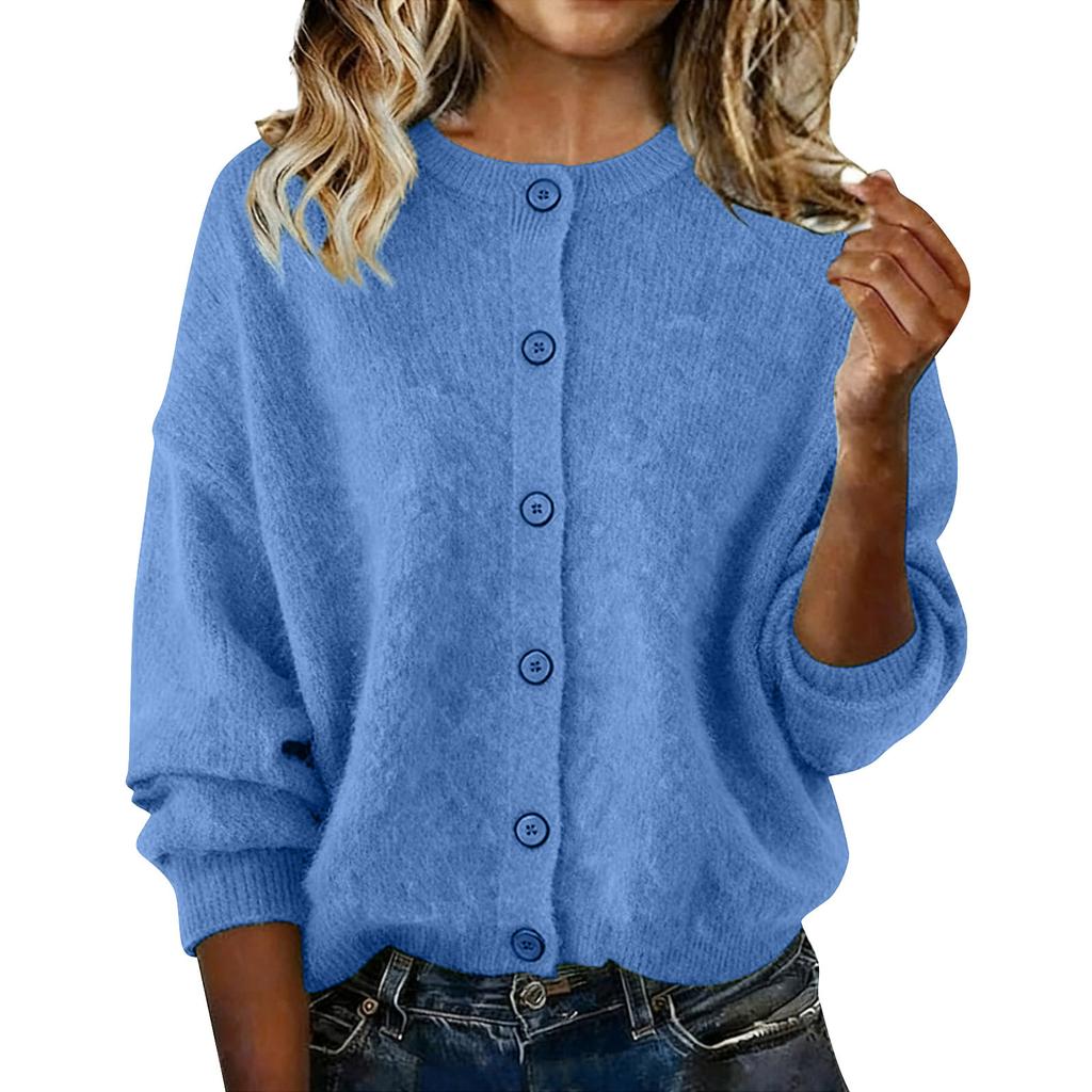 Women's Fashionable Casual Knitted Top Solid-Colour Long-Sleeved Cardigan Jacket