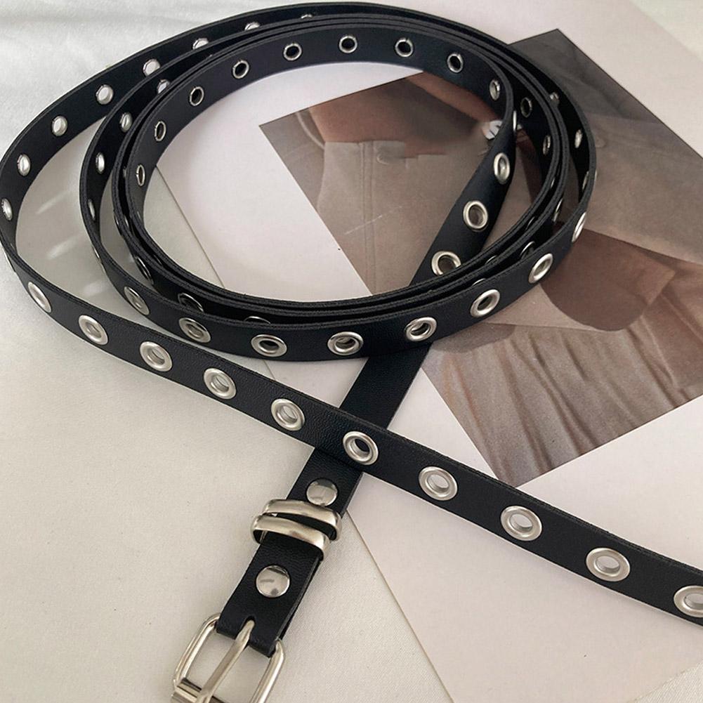 Adjustable Punk Double Loop Thin Belt Retro Double Layer Waist Chain Rivet Eyelet Buckle Belts High Quality PU Leather Belts