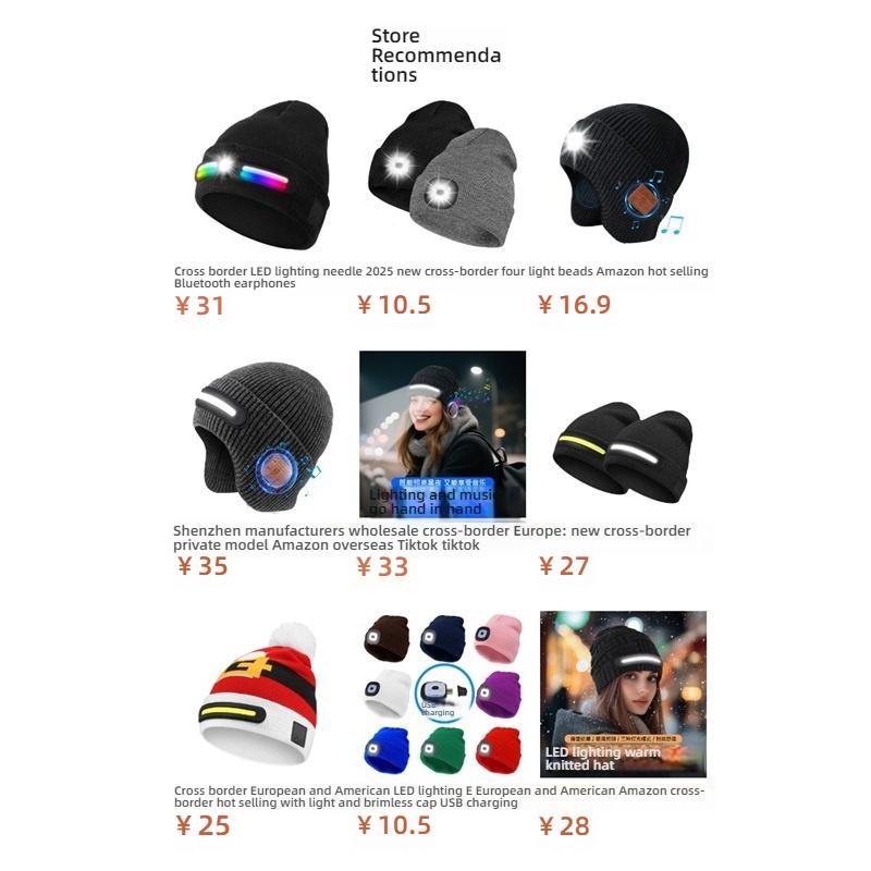 Wireless Bluetooth 5.4 Music Beanie Hat with LED Headlight, IPX5 Waterproof Stereo Headphones for Outdoor Sports