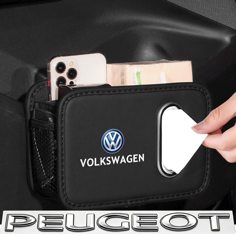 Car Soft Leather Tissue Box Multi Functional Car Door Storage Box Accessories For VW Golf T‑Roc Tiguan Polo Passat T‑Cross MK7 Gj8