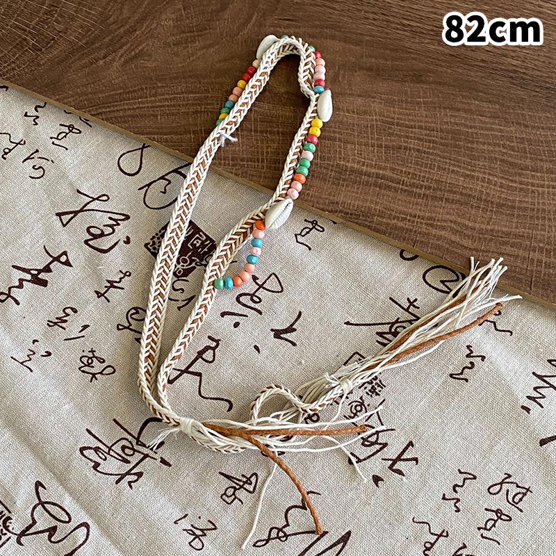 Simple Versatile Hand-Woven Tassel Wooden Beads Belt Ethnic Style Waist Chain Accessories Vacation Waist-Cinching Waist Rope