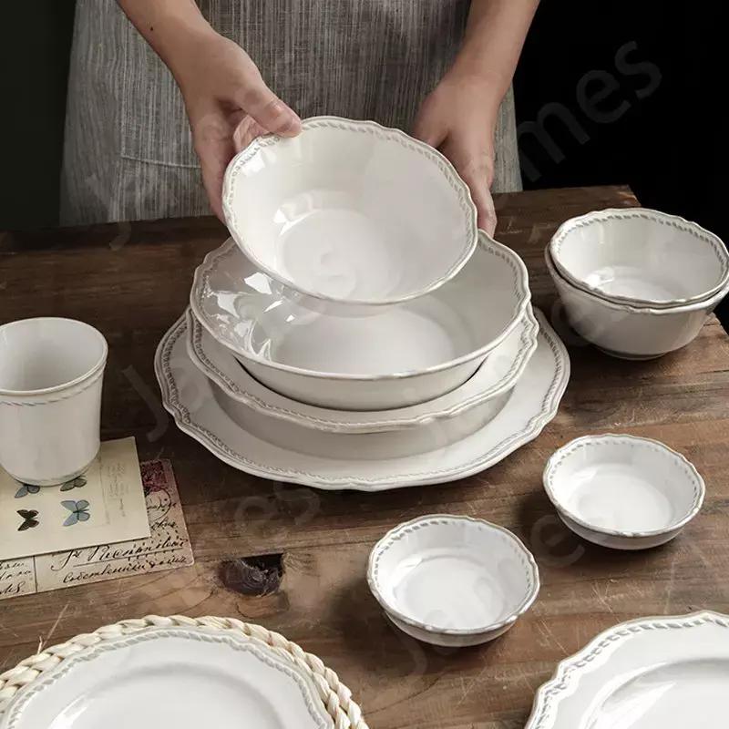 Relieff Keramiske Tallerkener Nordisk Stil Vintage Middagstallerken Biff Pastarett Sett Husholdningsskål Kaffekopp Krus Restaurant Servise