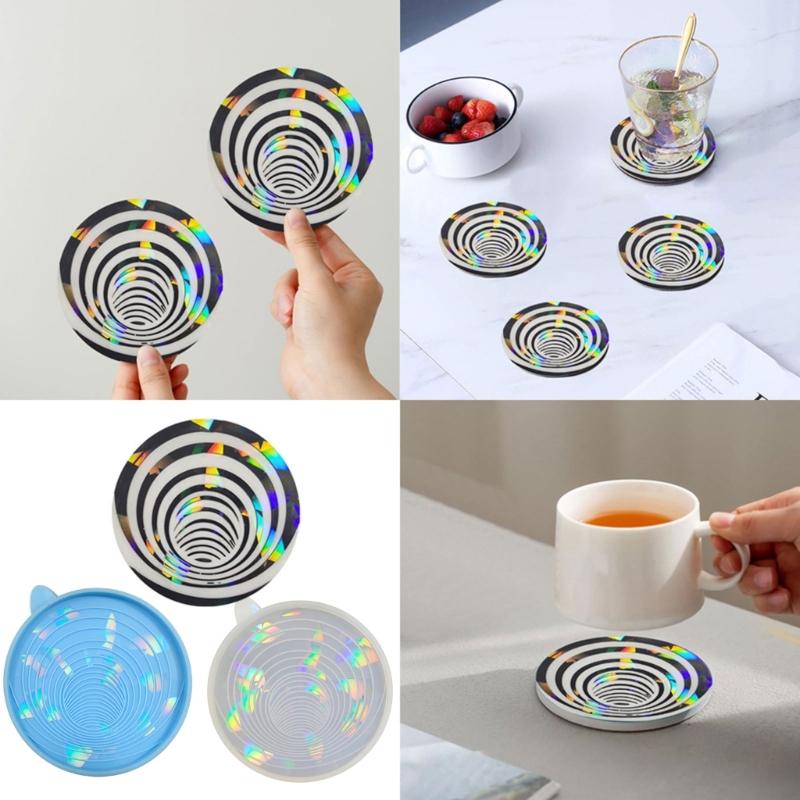 Untersetzer Holographische Silikonform DIY Runder Untersetzer Holographisches Laser Licht und Schatten Tassenuntersetzer Dekoration Harzformen