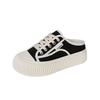 Closed Toe Half Slippers Women's Outer Wear Thick-Soled Biscuit Canvas Half Support  New Spring and Summer Slip-on Lazy White Shoes