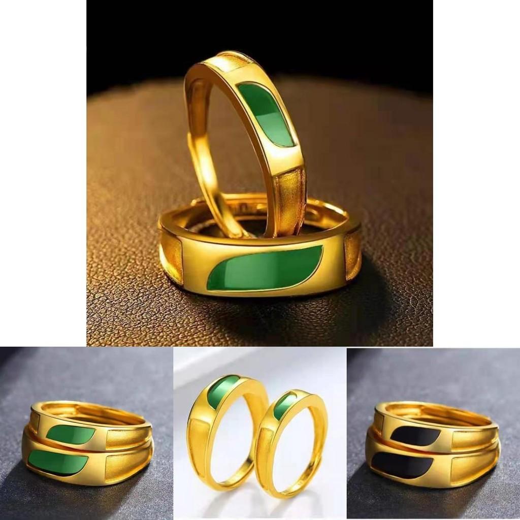 Elegant Geometric Design Brass Gold Plated Agate Ring Couple Fashion Jewelry