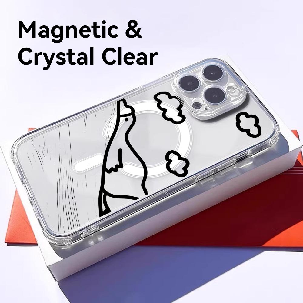 Cute Cartoon Duck Phone Case For iPhone 17 16 15 14 13 12 Pro Max Plus With Magnetic Crystal Clear Case Wireless Charge