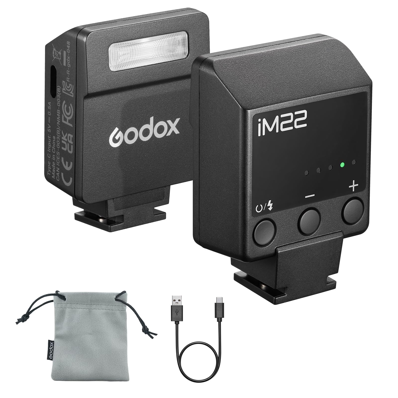 

Godox iM22 Camera Flash Manual 5 Level Power Adjustment Built-in USB-C Charging Universal Hot Shoe for CanonSonyFujiNikonPanasonicOlympus Cameras