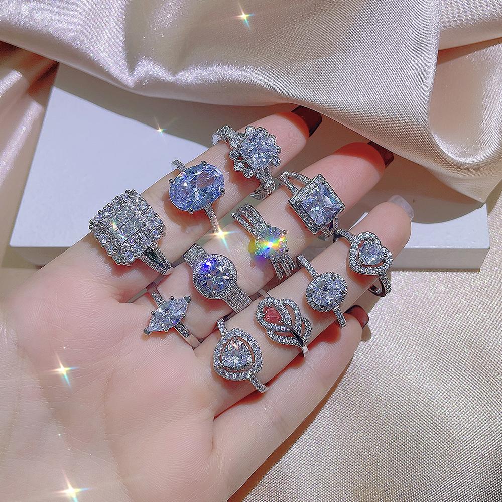 Exquisiter Damen Zirkon Ring Glänzender AAAA Zirkon Geometrischer Ring Silber Damen Party Schmuck Hochzeit Brautschmuck Ring