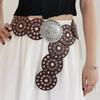Cinturón Ancho de Cuero Estilo Western Vintage con Decoración de Disco Metálico Hueco