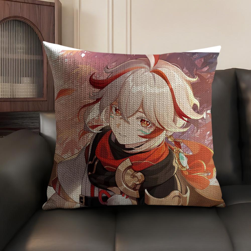 Kaedehara Kazuha Genshin Impact Cushion Cover Natural Linen Organic Fabric DoubleSided Printing Sofa Home Decor Pillow Case