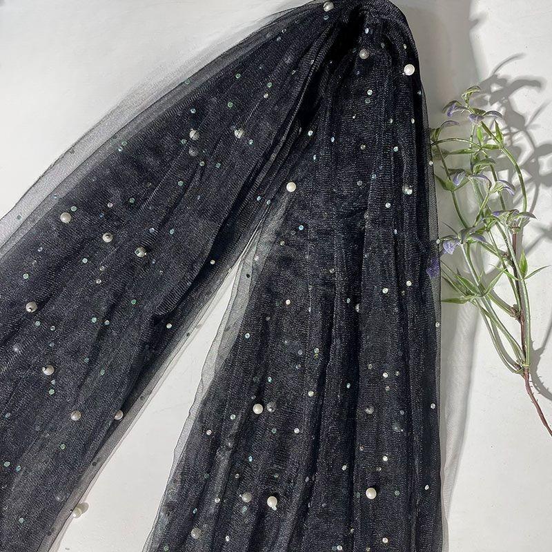Beads Colored Diamonds Nails Pearl Imitation Pearl Encryption Fabric Wedding Dress Headgear Gauze Skirt Background Cloth Mesh