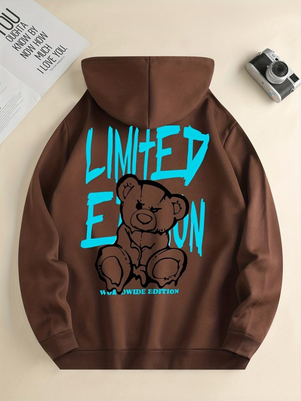 

Fashionable European and American men s autumn teddy bear letter print soft and comfortable hooded sweatshirt outdoor high stree M дубильна кора