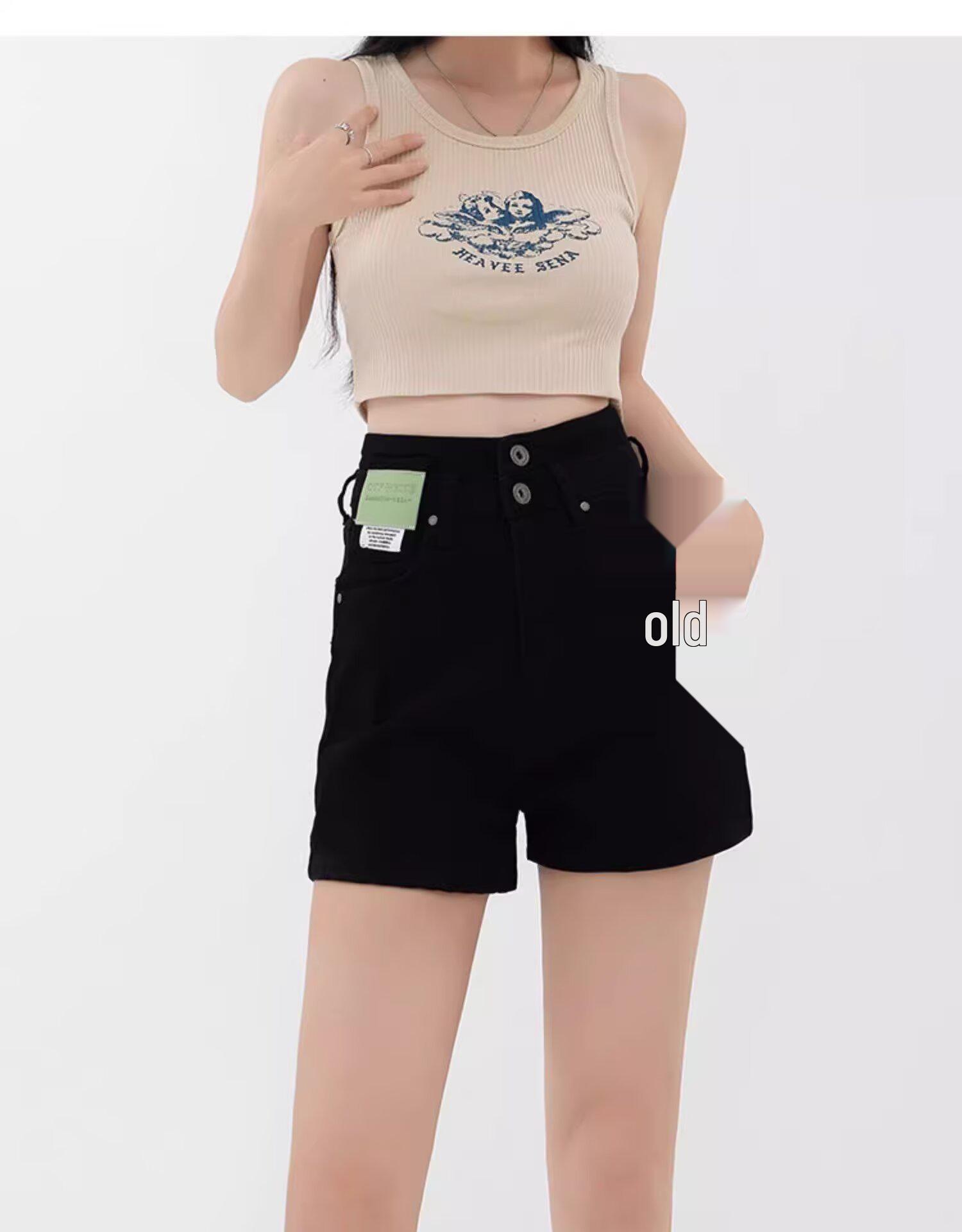 

Women s Plus Size Black High-Waisted A-Line Denim Shorts - Slimming, Belly Cover, Wide-Leg for Summer S: 75-90 lbs, 5 1 -5 5