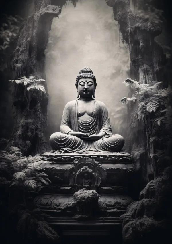Abstract Meditating Buddha Statue Sitting Lotus Religious Poster Canvas Painting Wall Art Picture Modern Room Home Decor Cuadros