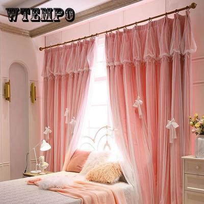 2PCS Blackout Curtains Bedroom Home Free Punch Blackout Hook Type Living Room Princess Style Finished Curtains