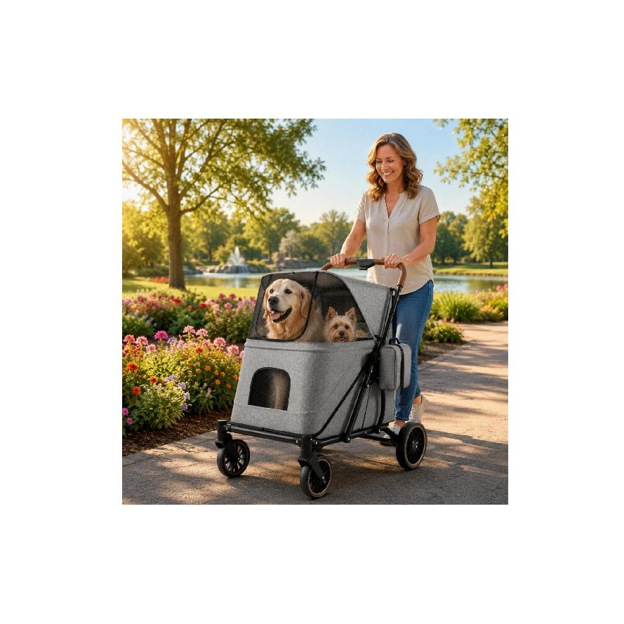 Large Dog Stroller Swivel Wheels Foldable Pet Stroller Pet Travel Enclosed for Other Pets, Outdoor Walking, Transport