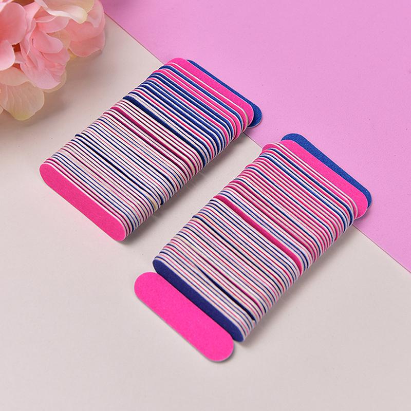 100Pc Mini Nail File 100/180 Grit Pink Blue Wooden Nail Grinding Files Art Tools
