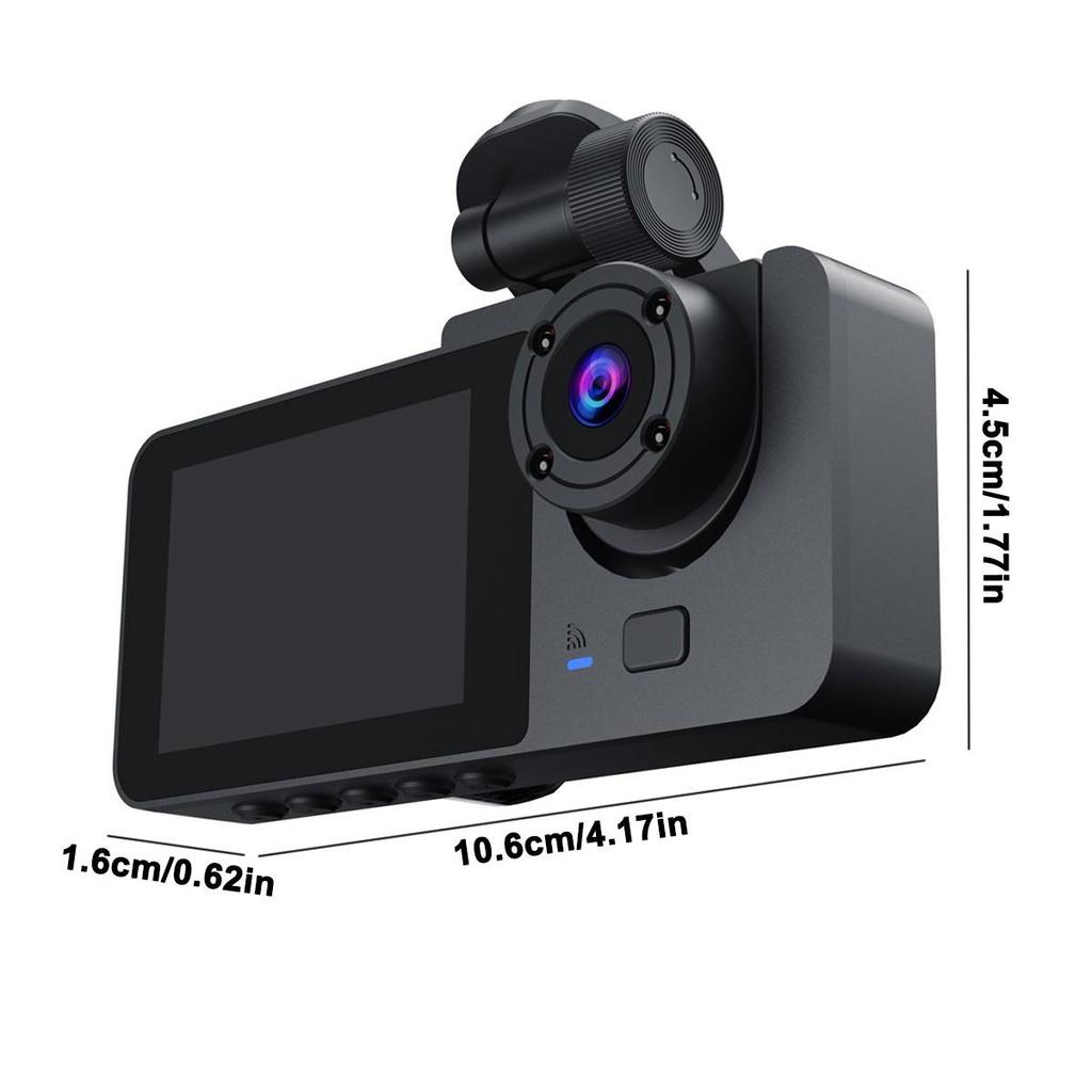 DVR para automóvil HD 1080P con 3 lentes para tablero de instrumentos, cámara de tres vías, grabadora de video, videocámara para tablero de instrumentos, pantalla IPS de 2.0 pulgadas y cámara trasera