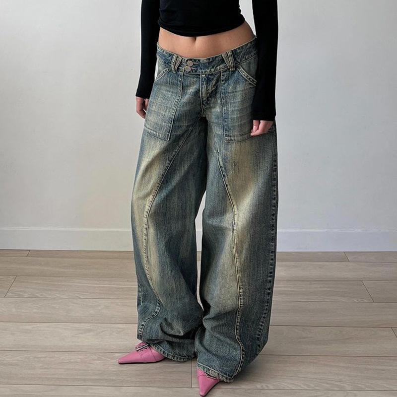 Retro Washed Loose Low-waist Jeans