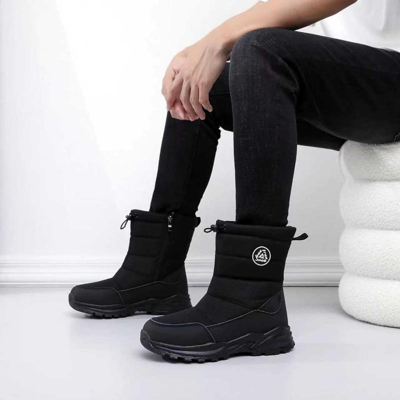 Men S Winter Snow Boots Zippered Fleece Lined Non Slip Casual Shoes