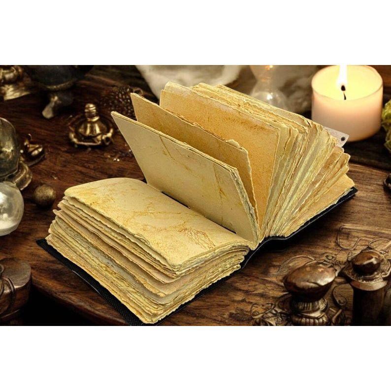 200 Page Large Grimoire Vintage Leather Journal, Tree of Life Fat Journal, Blank Spell Book of Shadows Celestial Gifts For Him Her