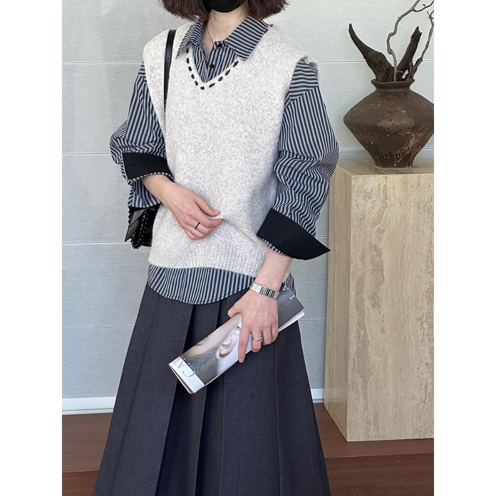 DIMANAF 2025 Svetry Plus Size Jednobarevná vesta Podzim Knoflíky Dámské Vyšívaný potisk O-výstřih Svetry Pletený svetr